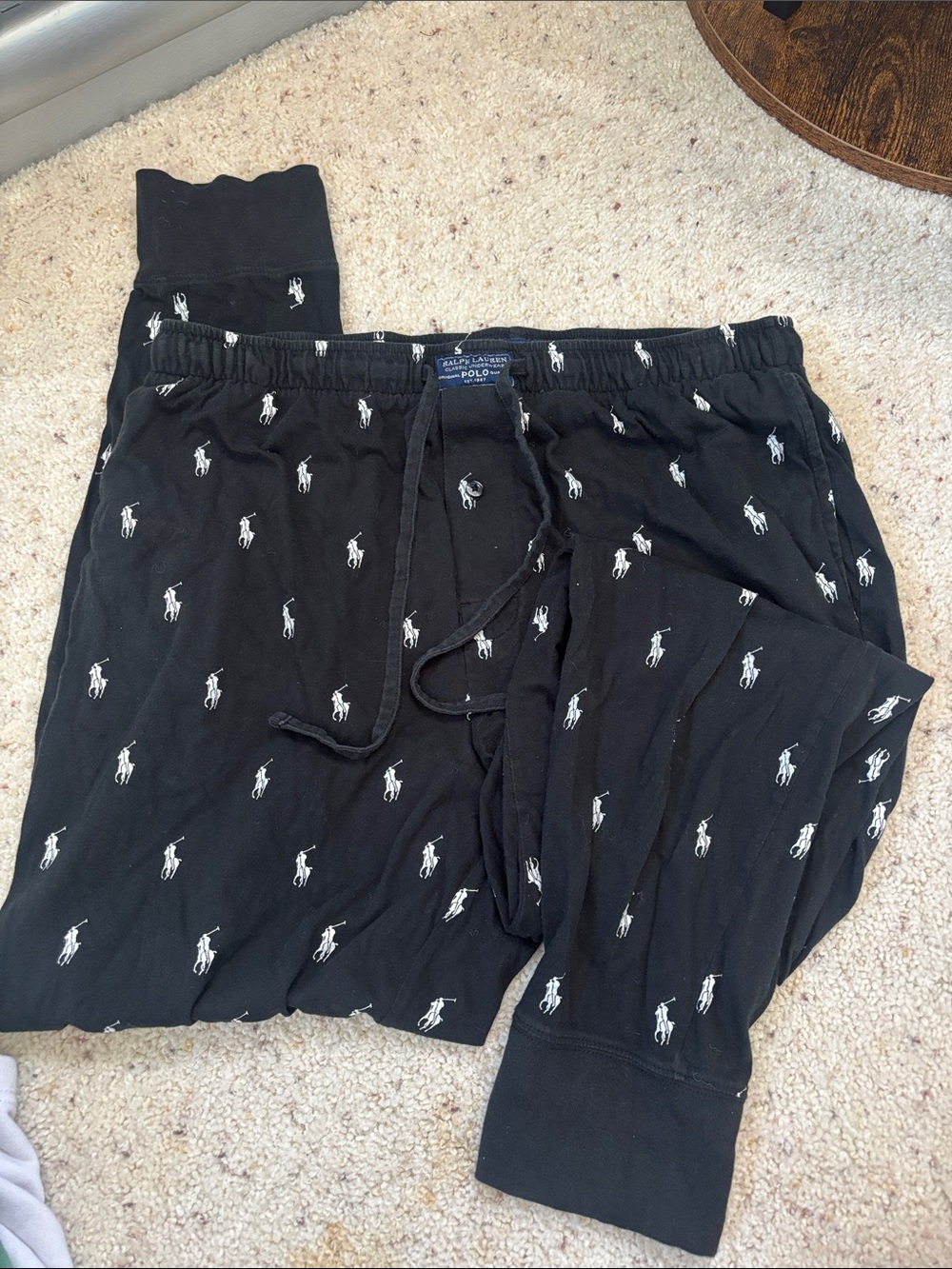 Ralph Lauren Black Allover Polo Player Lounge Pants